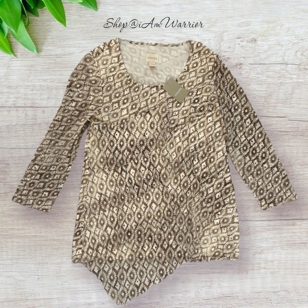 Chico’s NWT layered print mesh asymmetrical top *… - image 3